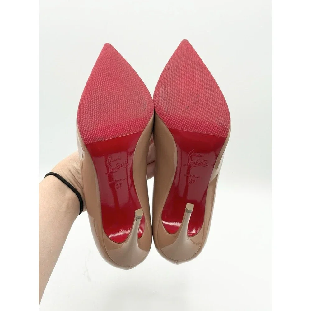 Christian Louboutin Hot Chick 100 Nude Patent Leather Stiletto Heels Size EU 37